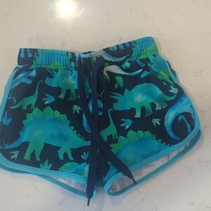 Birdie Bean Blue and Green Dinosaur Print Swim Trunks